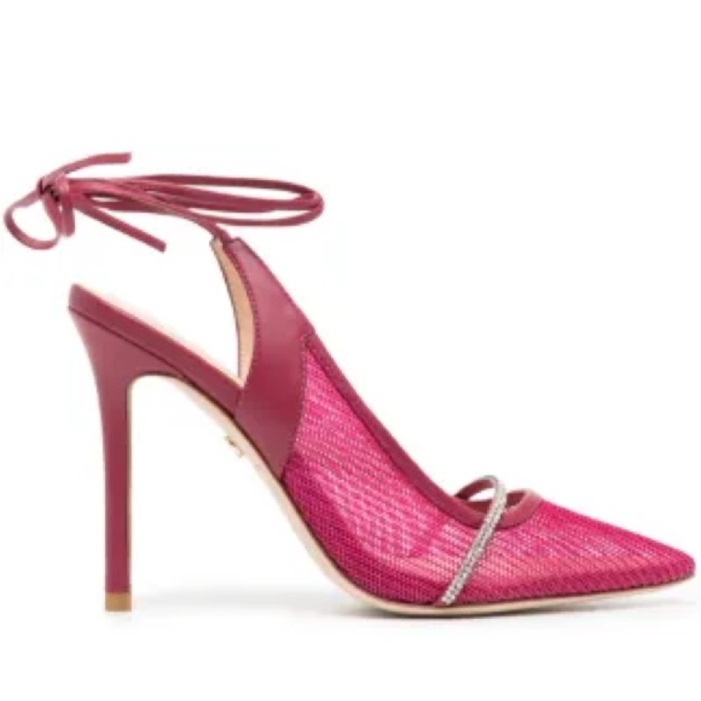DEE OCLEPPO POINTY TOE STILETTO PUMPS ANKLE WRAP PINK NWT